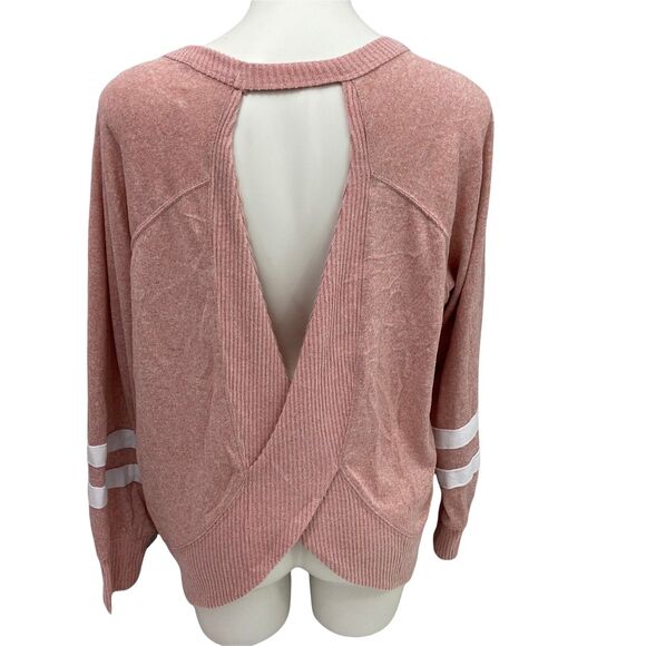 No Boundaries Top Womens Sz 21 (3X) Open Back Varsity Pink Pocket Athleisure - Picture 1 of 9